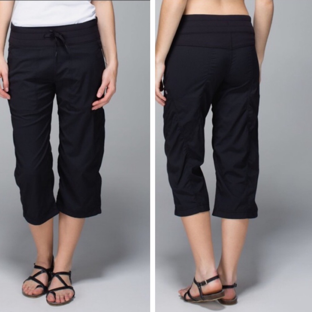 LULULEMON Studio Crops Pants Drawcord Waist Leg Hem Pockets Ruched Stretch Swift